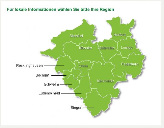 Karte der Region Westfalen-Lippe ohne Bielefeld (c) AOK