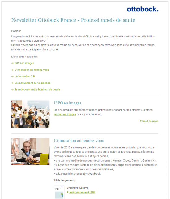 Newsletter Ottobock France