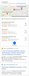 Screenshot lokale Suchergebnisse für Schneiderei