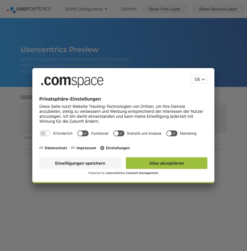 usercentrics CMP Version 2: First Layer