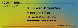 Rooftop Hub Event am 26.6.25 mit KI in Web-Projekten in 6 Insight Talks