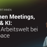 Foto von Anna Wördehoff mit dem Titel "Q&A mit Expert:innen" und Headline "Zwischen Meetings, Daten & KI - Annas Arbeitswelt bei comspace"